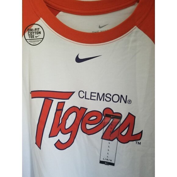 NIKE Men's Clemson Tigers White Dri-Fit ¾ Sleeve Baseball T-Shirt - Picture 2 of 12